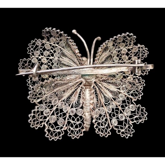 Antique Silver Filigree Butterfly Brooch Pin Art Deco 16g - ACID TESTED - Picture 2 of 10